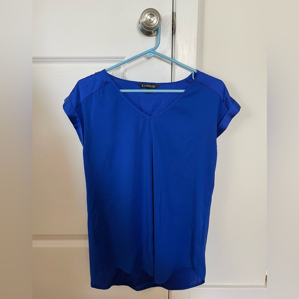 Express Women's Subtle V-Neck Short-Sleeve Top in Royal Blue Size Small